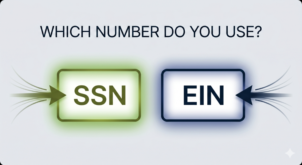 W-9 Part I — SSN vs EIN decision guide showing which number to use